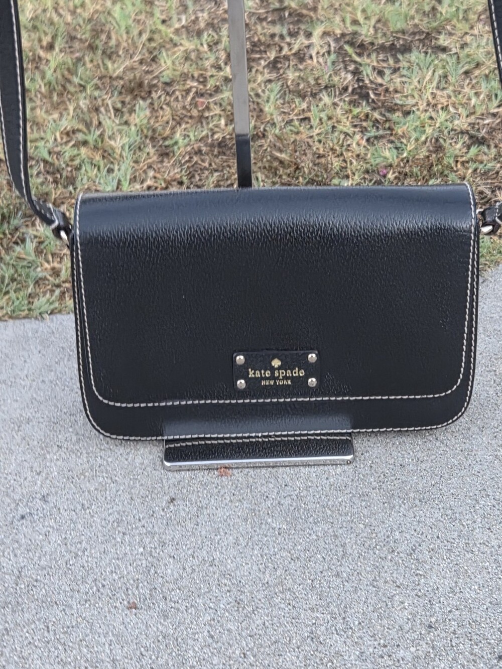 kate spade Black Leather Crossbody with White Stitching